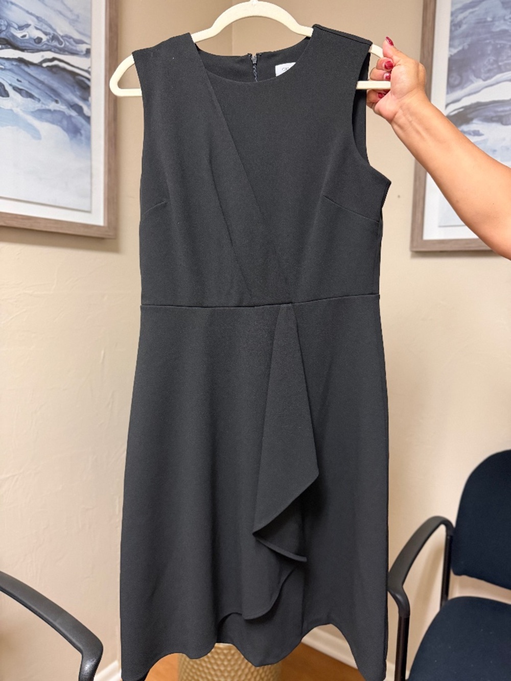 Calvin Klein Black Cascade Ruffle Sleeveless Dress Size 6 LBD